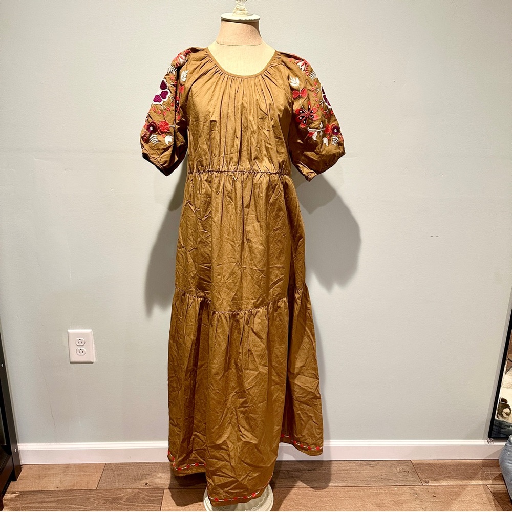 Anthropologie Let Me Be Embroidered Sleeve Maxi Dress